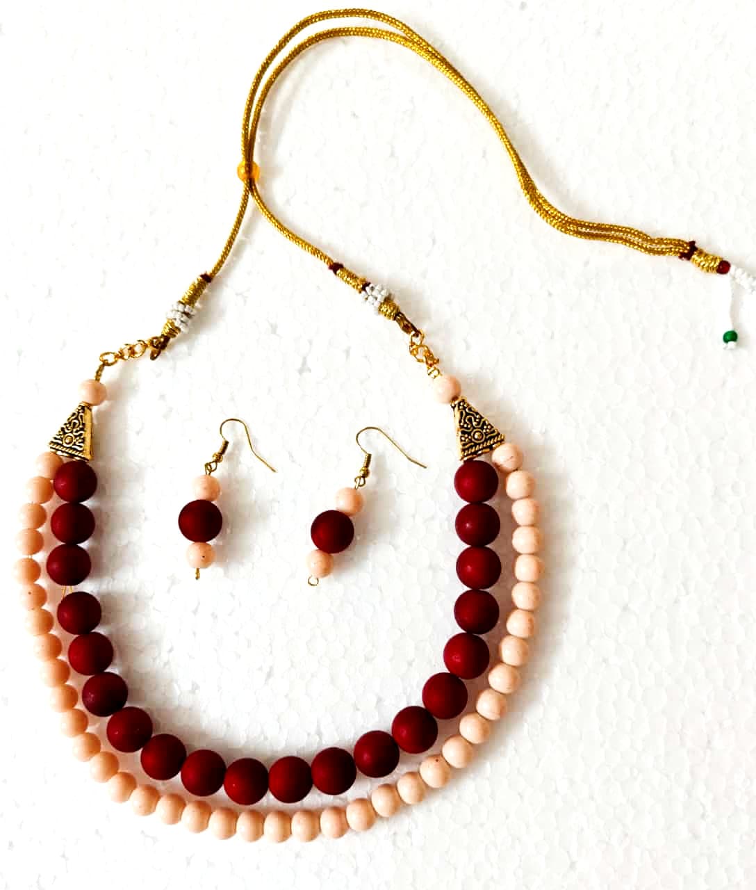 Necklace and earring set — peach and red
