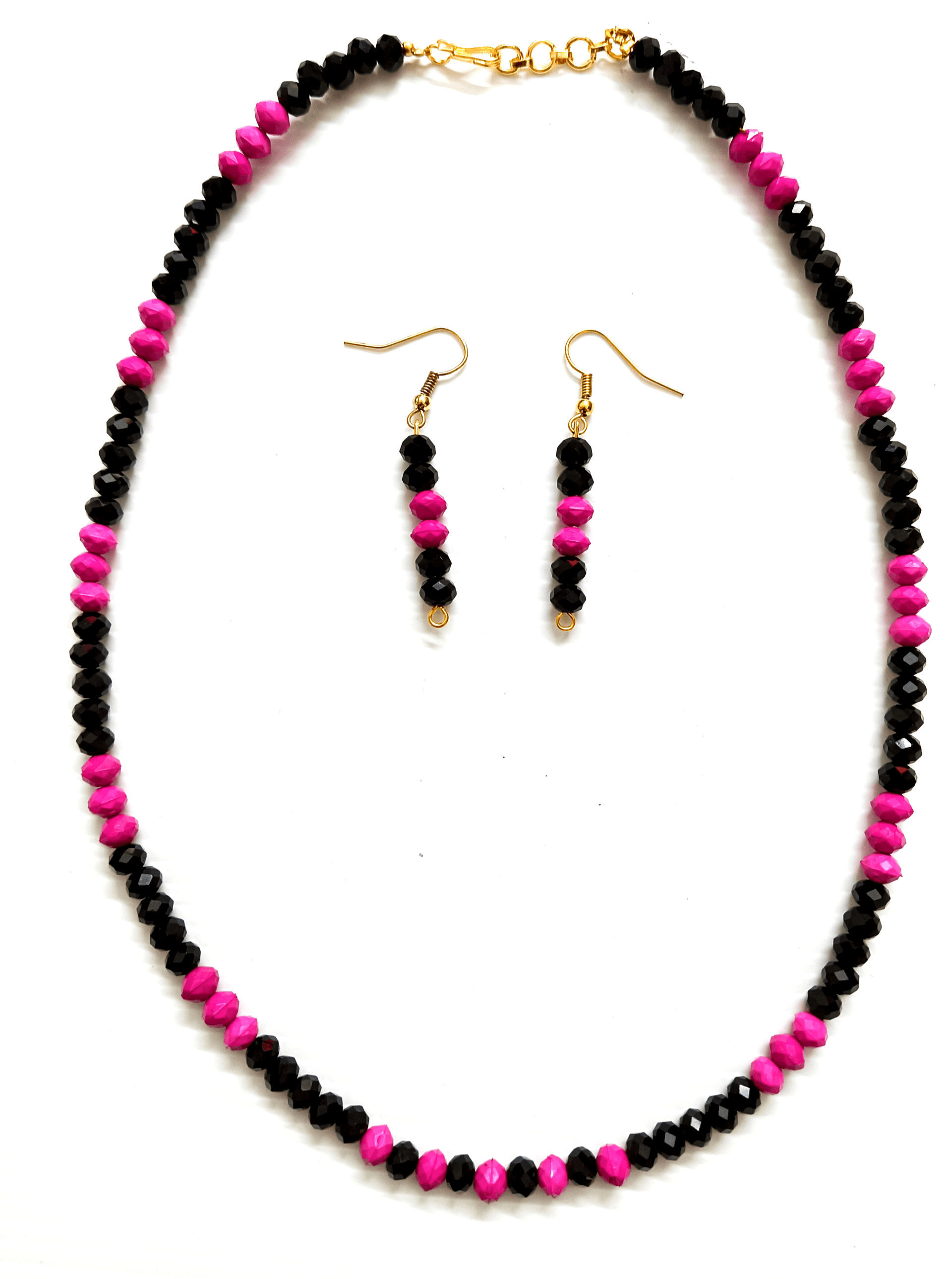 Necklace and earring set — black and pink