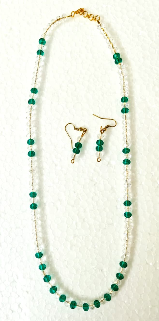 Necklace and earring set — green and white