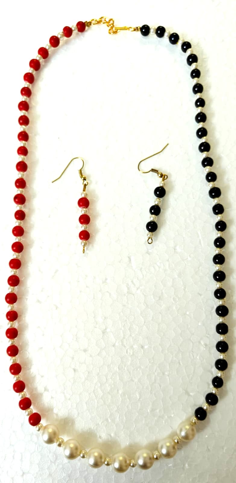 Necklace and earring set — red and black