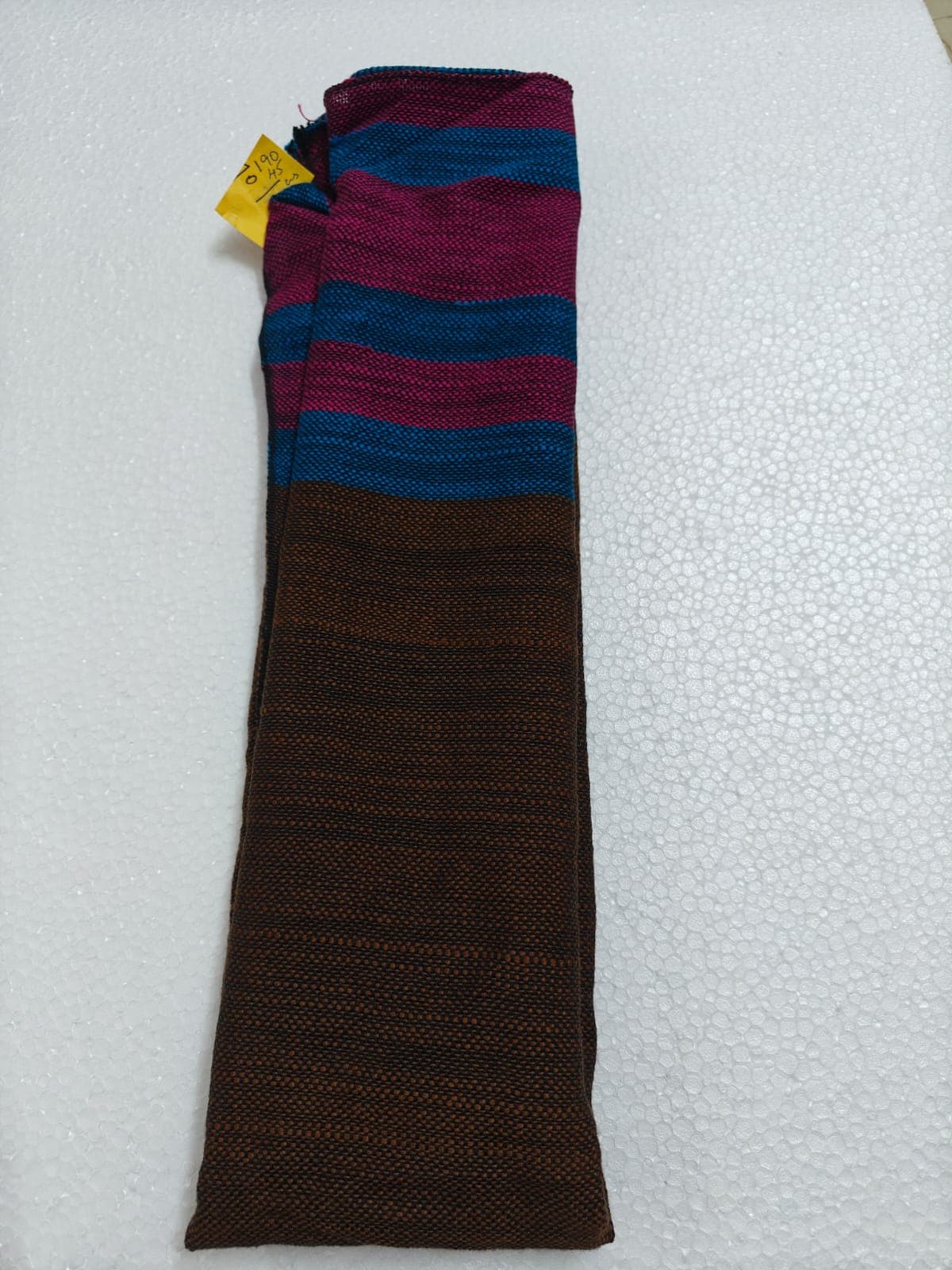 Saori handwoven stole — plum, teal and dark brown
