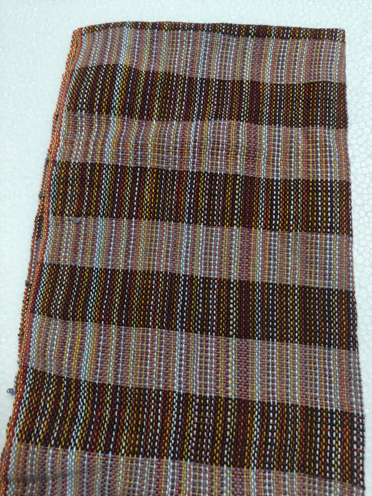 Saori handwoven stole — brown and cream checks