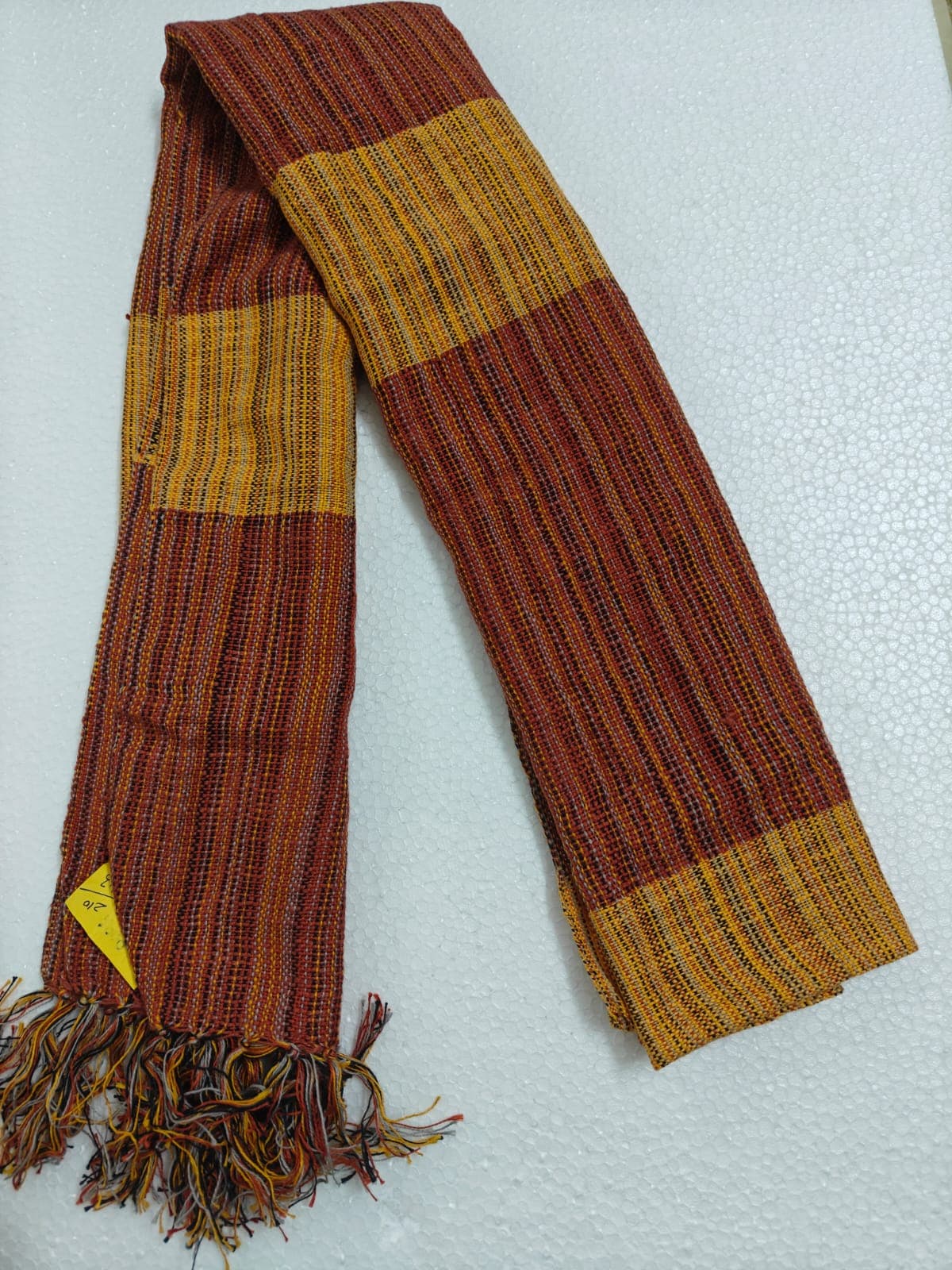 Saori handwoven stole — rust, mustard and brown
