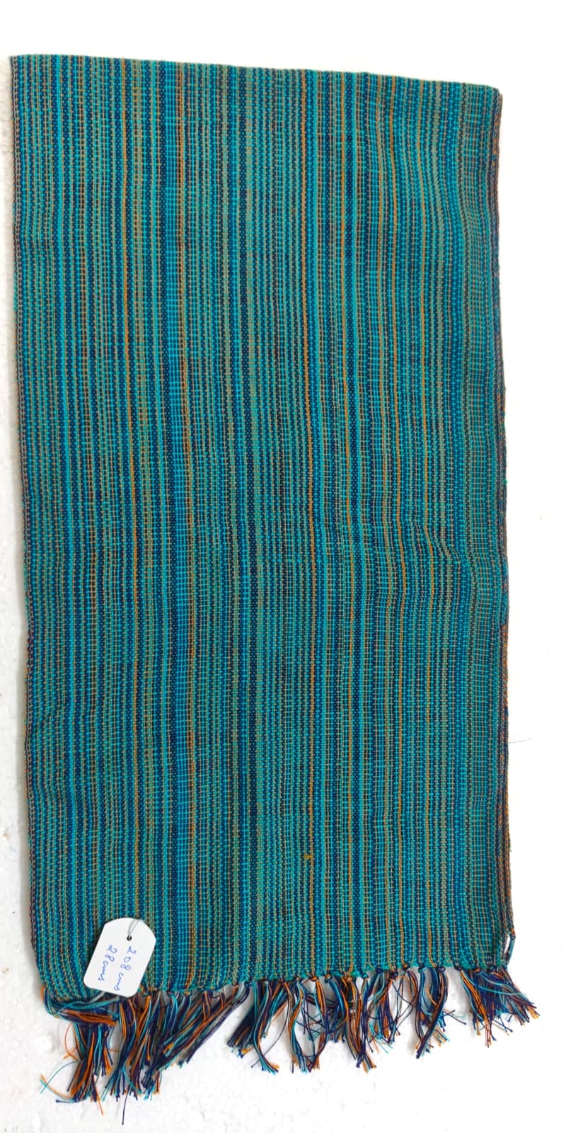 Saori handwoven stole — teal green