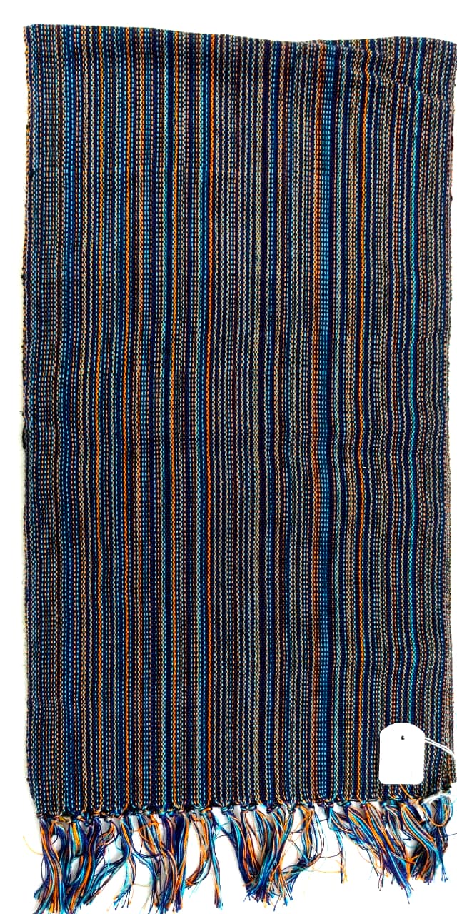 Saori handwoven stole — charcoal with blue and green stripes