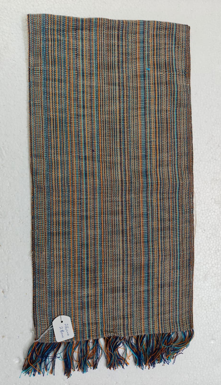 Saori handwoven stole — olive grey with fine stripes