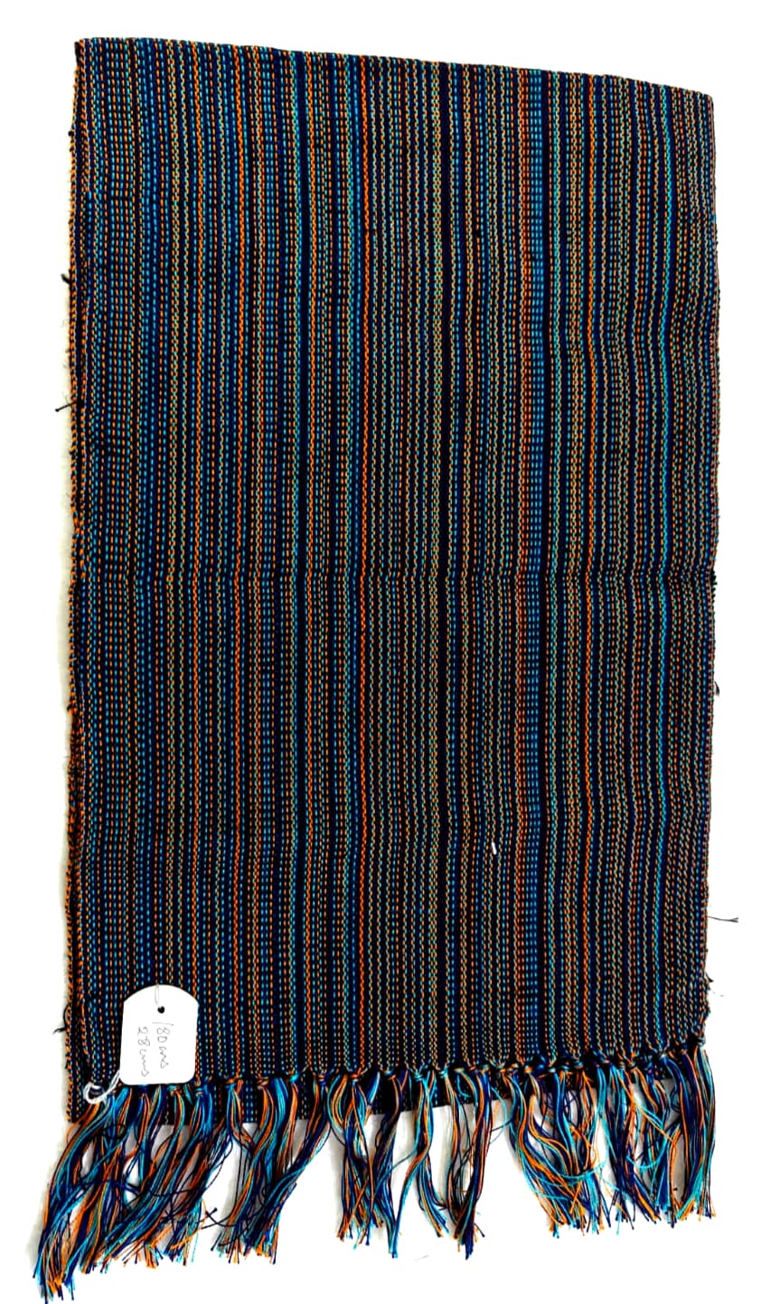 Saori handwoven stole — charcoal and teal stripes